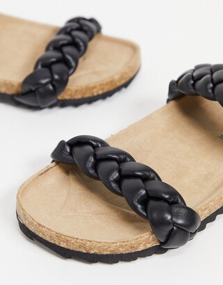 South Beach plaited double strap slides in black