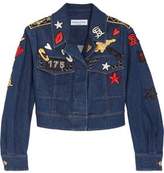Thumbnail for your product : Sonia Rykiel Cropped Embroidered Stretch-Denim Jacket