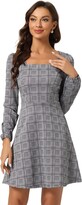 Thumbnail for your product : Allegra K Women's Fall Vintage Square Neck Long Sleeve Plaid Dress Blue S-8