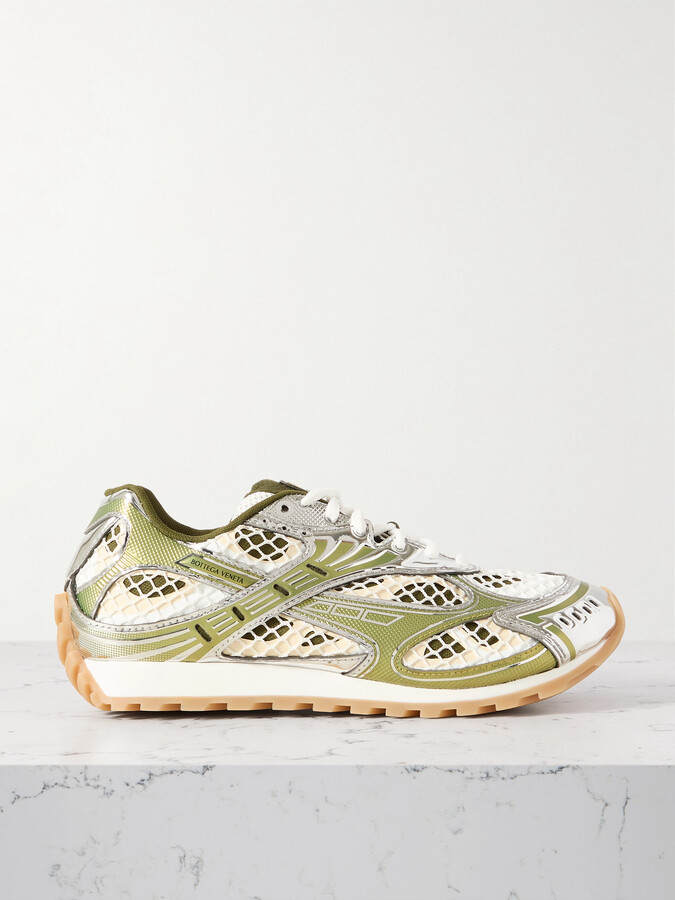 Bottega Veneta Orbit Metallic Rubber, Mesh And Fishnet Sneakers - Off-white