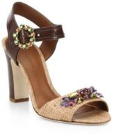 Thumbnail for your product : Dolce & Gabbana Bejeweled Leather and Raffia Sandals