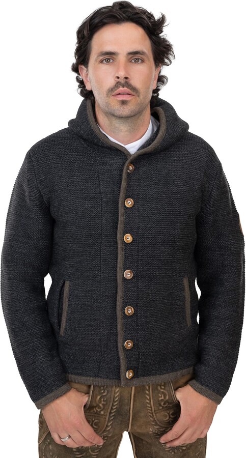 Schöneberger Trachtenweste Herren Grau/Dunkelgrün - Strickweste Für Oktoberfest | 30% Wolle 70% Polyacryl