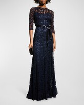 Thumbnail for your product : Rickie Freeman For Teri Jon 3/4-Sleeve Lace Overlay Gown