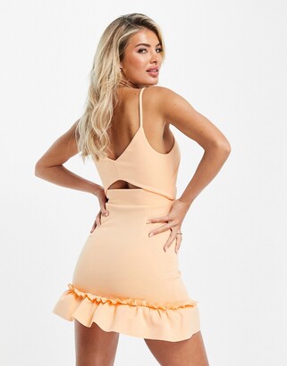 ASOS DESIGN cami knot cut-out mini dress in peach - ShopStyle