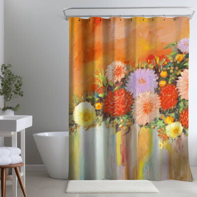 Begin Edition International Inc. Colorful Abstract Floral Shower Curtain - Botanical Bedroom Decor