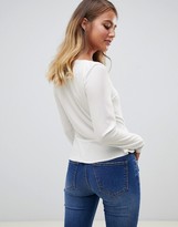 Thumbnail for your product : ASOS DESIGN square neck long sleeve top with ruffle and lace up