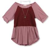 Thumbnail for your product : Lots of Love by Speechless Lace and Stripe Combo Roll Sleeve Top with Necklace (Big Girls)