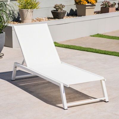 Ivy Bronx Aluminum Mesh Chaise Lounge In White For Poolside Relaxation High Adjustable Metal - Indulge Comfort By