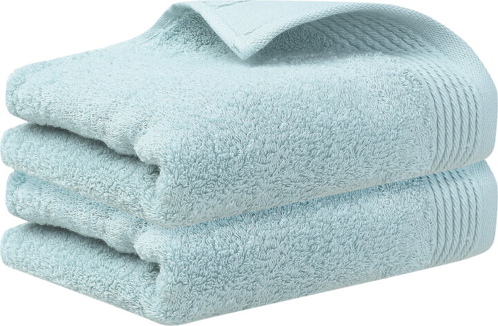 Unique Bargains Cotton Striped 2 Pc Hand Towel Highly Absorbent Turquoise