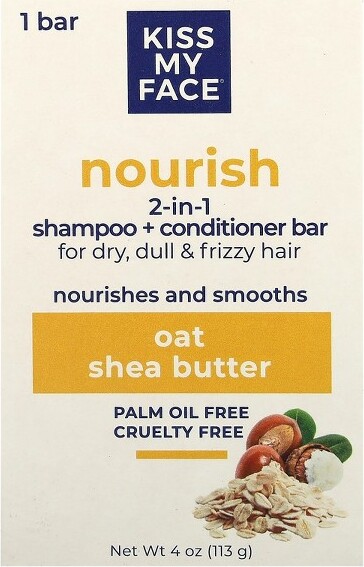 Kiss My Face KissMyFaceNourish2-in-1Shampoo+ConditionerBar,ForDry,Dull&FrizzyHair,Oat&SheaButter,1Bar,4oz(113g)
