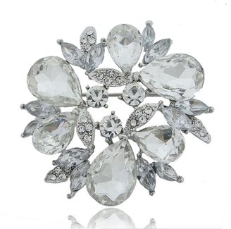 Ever Faith Fancy Wreath Teardrop Gray Austrian Crystal Brooch A13705-3