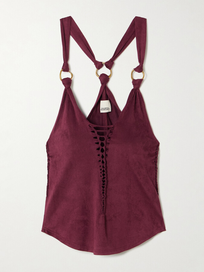 Isabel Marant Sakina Embellished Cutout Braided Brushed-jersey Tank - Burgundy