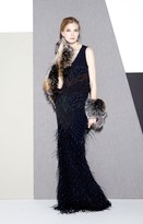Thumbnail for your product : Nicole Miller Seeds and Beads Feathered Gown