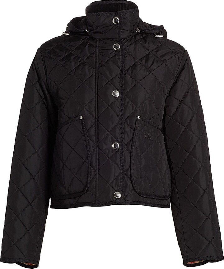 Burberry Women's Diamond-Quilted Nylon Cropped Jacket - Black - Size Large