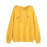 Thumbnail for your product : Langfengeu Women Autumn Winter Hoodie Warm Plush Letter Printing Loose Fit Tops Soft Solid Color Long Sleeve Fashion Shirt Yellow