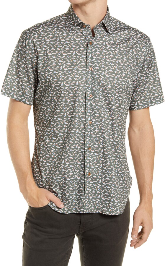 Nanquan Men Long Sleeve Hipster Printed Slim Fit Button up Club Shirt 
