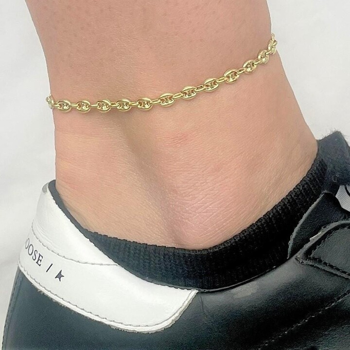 Etsy 14K Yellow Gold Puffed Mariner Anklet Chain 10\