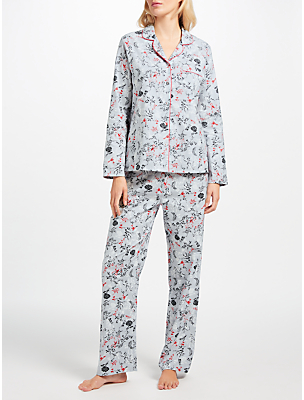 John Lewis 7733 Joyce Floral Print Pyjama Set, Grey/Pink