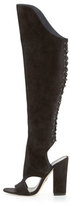 Thumbnail for your product : Brian Atwood Brissa Peep-Toe Lace-Back Knee Boot