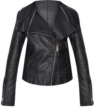 PrettyLittleThing Black Faux Leather Zip Detail Biker Jacket