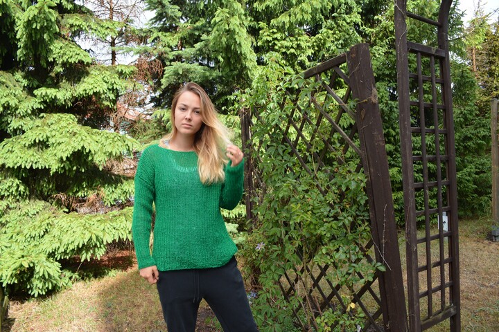 Etsy Ręcznie Robiony Na Drutach Sweter Z Moheru, Lekki Sweter, Puszysta Tunika, Luźny Damski, Zielony