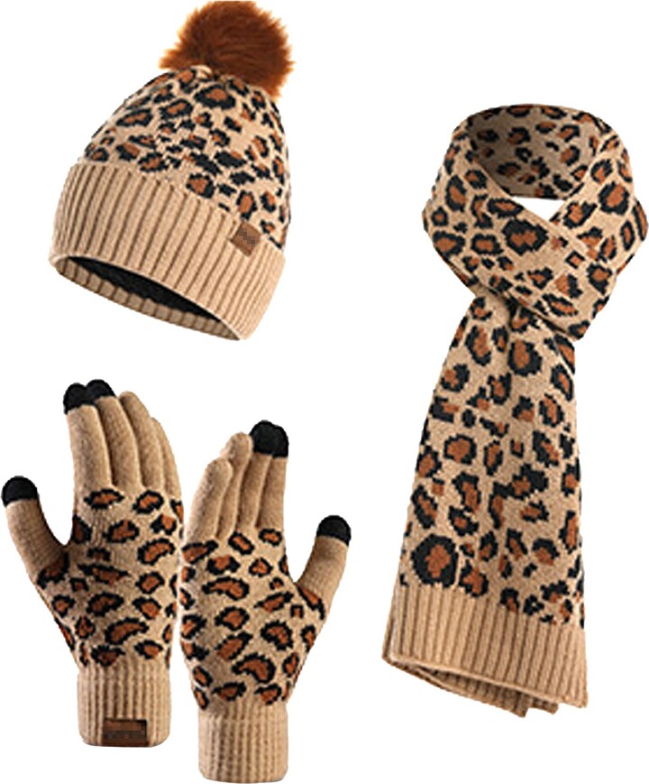 Winmany Women Winter Hat Scarf Gloves Set 3PCS Knitted Hat Warmer Scarf
