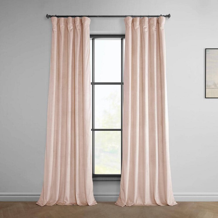 Exclusive Fabrics & Furnishings Light Pink Heritage Plush Velvet Rod Pocket Room Darkening Curtain - 50 in. W x 84 in. L (1 Panel)