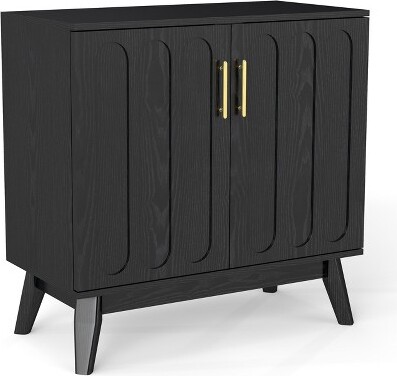 MOEPISYMidCenturyModernFlutedSideboardCabinetwithAdjustableShelvesBlack