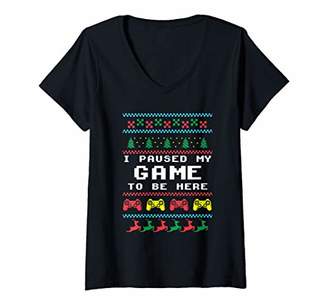 Womens I Paused My Game To Be Here Ugly Gamer Christmas Xmas Gift V-Neck T-Shirt
