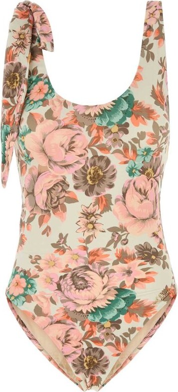 Chloé Bow-Embellished Floral-Print Swimsuit