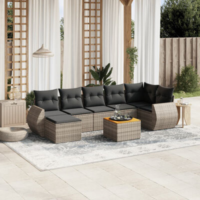 VidaXL Garden Sofa Set Grey PE Rattan 8 Piece Modular Garden Sofa Set