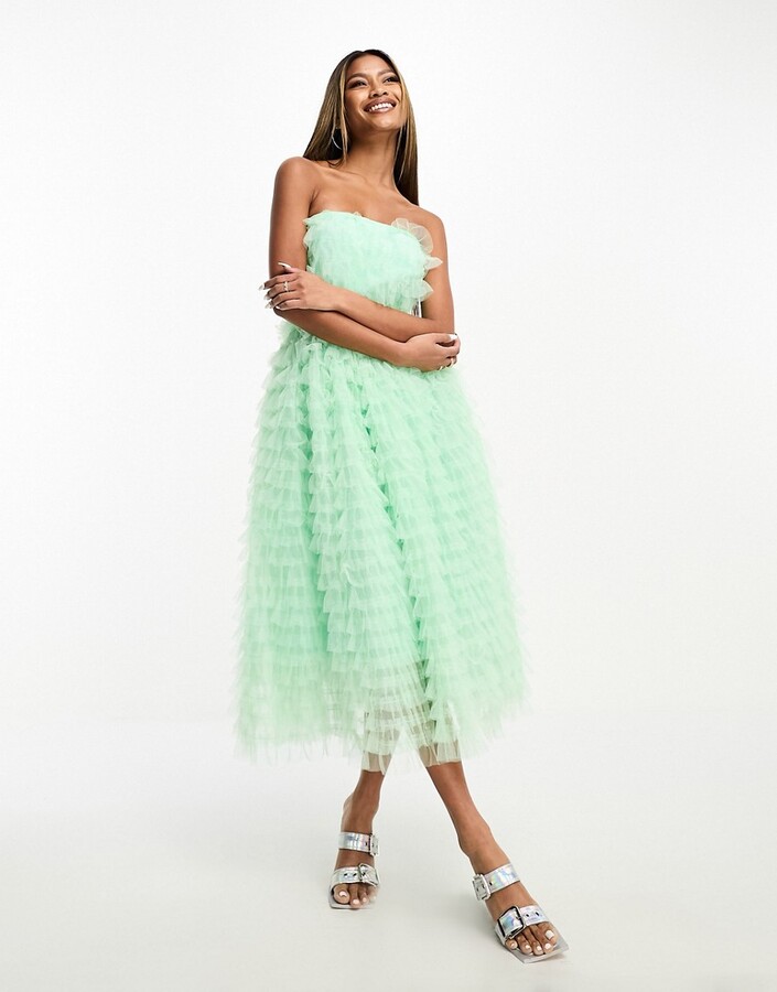 Forever Unique tie waist tulle midi dress in green ShopStyle