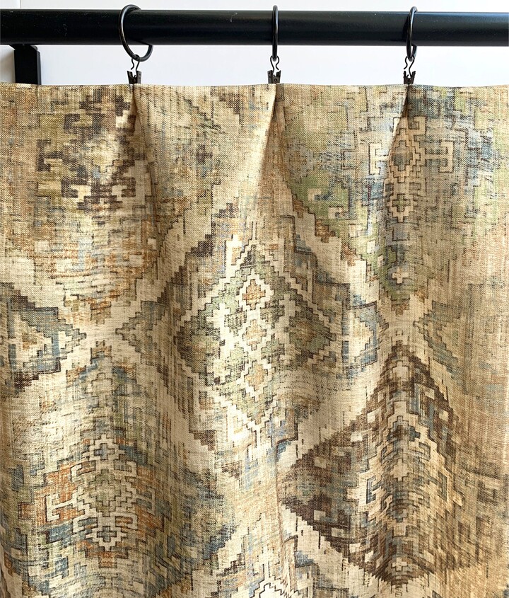 Pkl Velvet Moroccan Curtain Panels, Tapestry Boho Curtains, Taupe Brown Grey Ikat Curtains