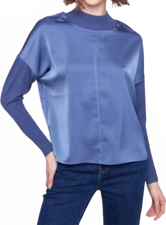 CHARLIE B Satin Knit Top With Mock Neck In Midnight