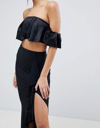 ASOS Design Slinky Maxi Skirt With Split And Front Ruffle