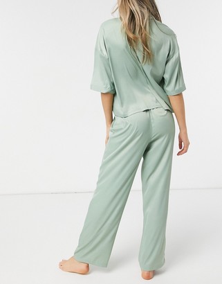 Topshop satin pajama set in sage green - ShopStyle