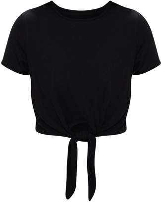 PrettyLittleThing Black Jersey Short Sleeve Tie Front T Shirt
