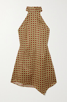 Reformation + Net Sustain Briea Printed Silk-charmeuse Halterneck Mini Dress - Brown