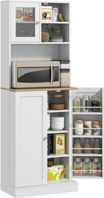 Ebern Designs Pantry Cabinet With Microwave Stand Freestanding Kitchen Storage Cabinet With Hutch 8 Door Shelves Adjustable Shelves Food Pantry Cabinet For Dini