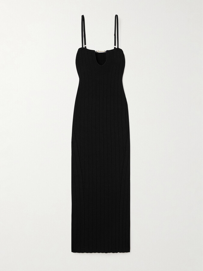 Jacquemus Embellished Ribbed-knit Midi Dress - Black