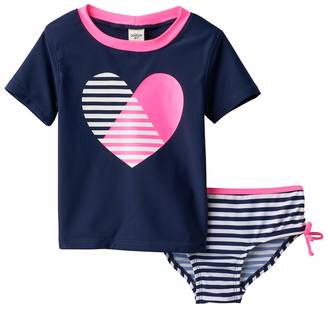 Osh Kosh Baby Girl Striped Heart Rashguard & Swimsuit Bottoms Set