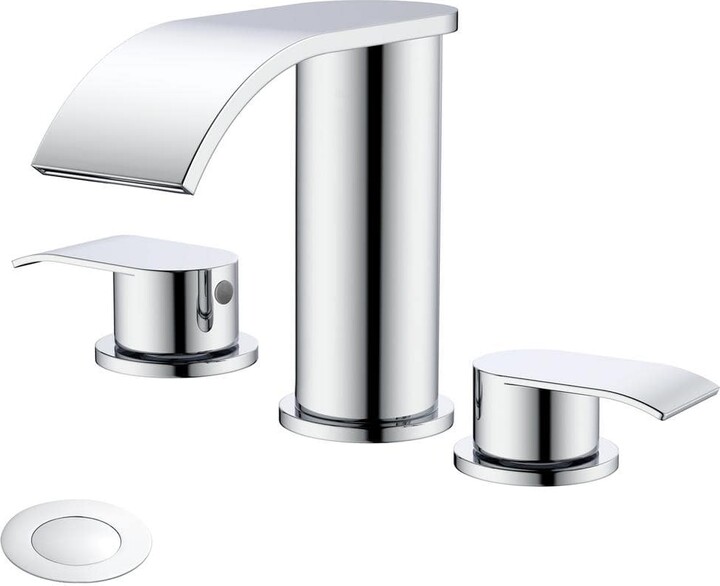 GAGALIFE 8 in. Widespread Double Handle Waterfall Spout Bathroom Vessel Sink Faucet with Pop Up Drain in Chrome