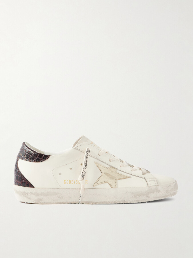 Golden Goose Super-star Distressed Metallic And Croc-effect Leather Sneakers - White
