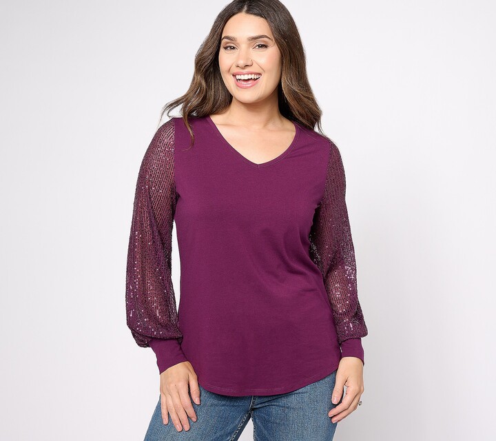 Belle By Kim Gravel Jingle Belles by Kim Gravel TripleLuxe KnitV-Neck Top