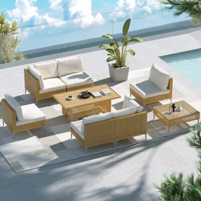 Grand Patio Frans 8-Piece Outdoor Furniture Seating Group for 6 Person with Lift-Top Coffee Tables and Cushions