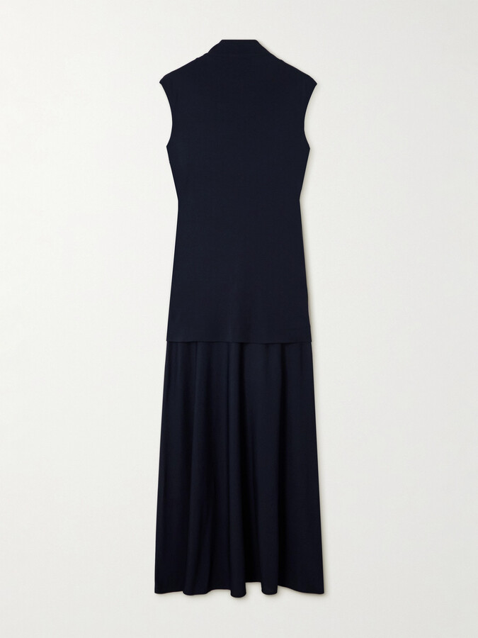 Jil Sander Layered Jersey Turtleneck Maxi Dress - Blue