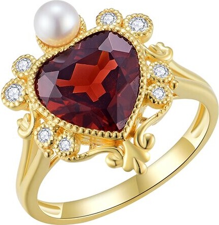 Kai Fine Jewelry 14K 3.92 Ct. Tw. Diamond & Garnet & 3-4Mm Pearl Cocktail Ring