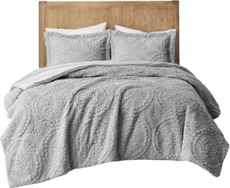 TUOXIN Comforter With Faux Fur - Grey, Embroidered Medallion, Ultra Grey Mini &