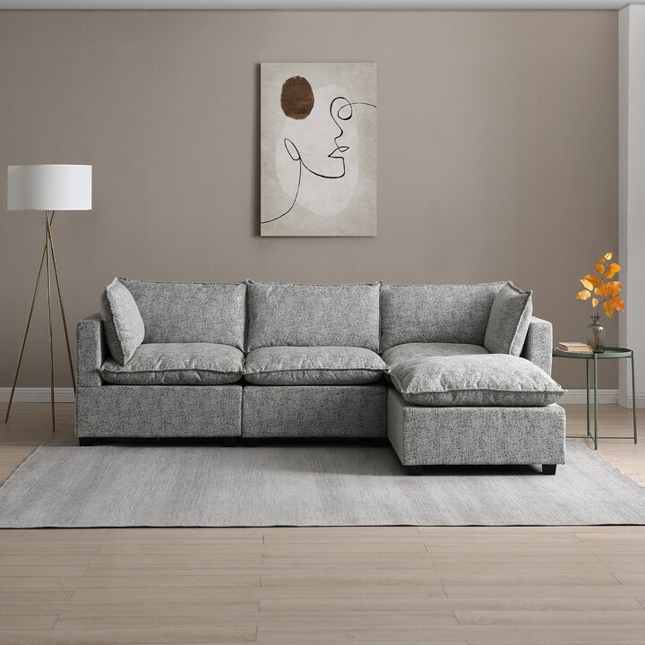 Dunelm Moda 3 Seater Modular Sofa with Chaise, Light Grey Boucle Grey