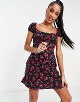 Thumbnail for your product : Motel mini tea dress with ruched bust in cherry print